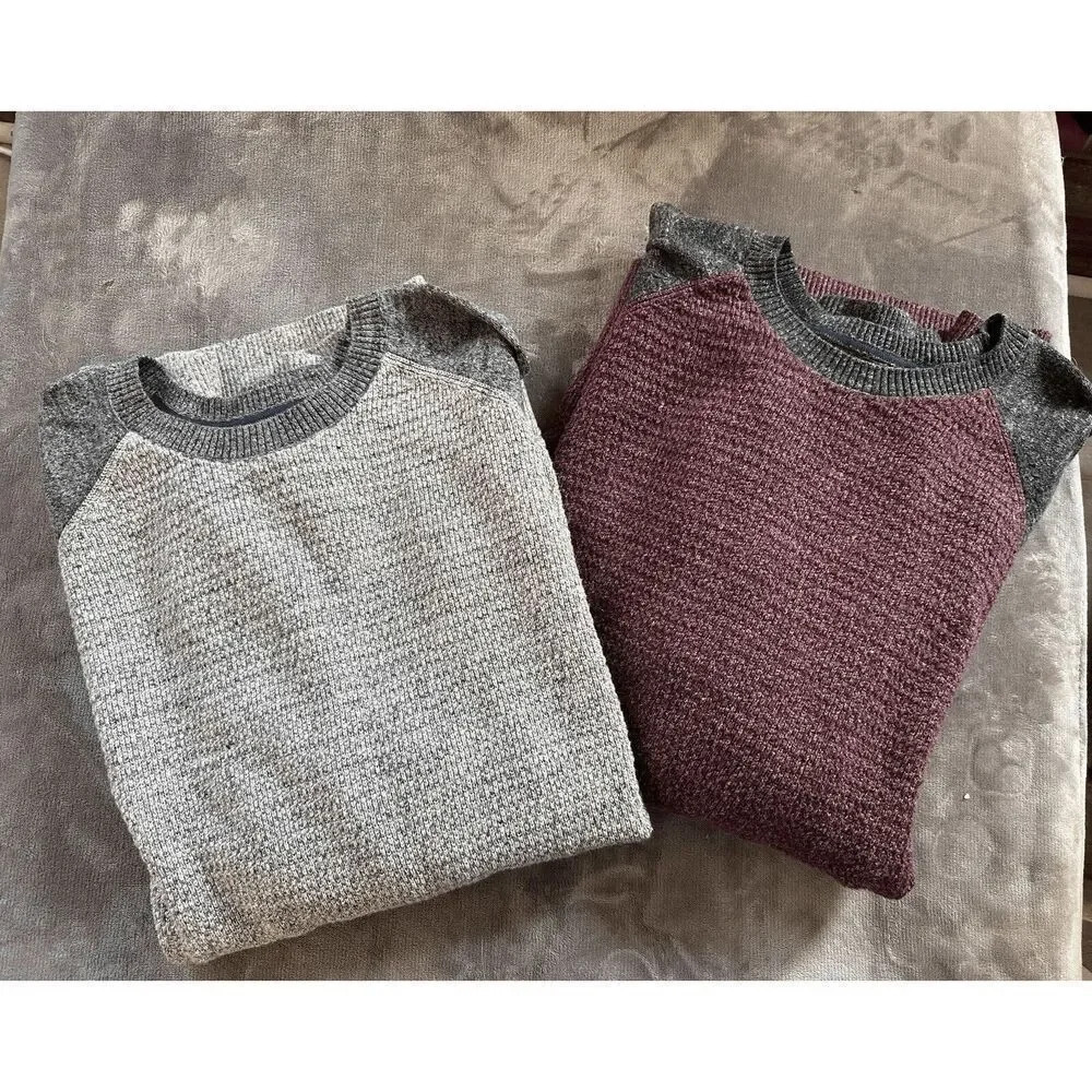 Gap‎ Mens Raglan Crewneck Sweater Bundle 2 Pack Gray Burgundy XXL Knit Pullover
